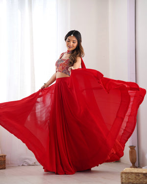 Georgette Designer Lehenga Set – Red