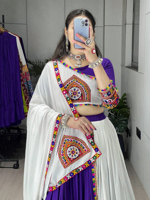 Navratri Purple White Arches Patch Work Lehenga Set