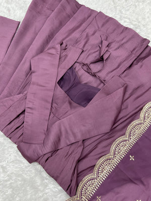 Roman Chanderi Silk Embroidered Anarkali Set – Mauve