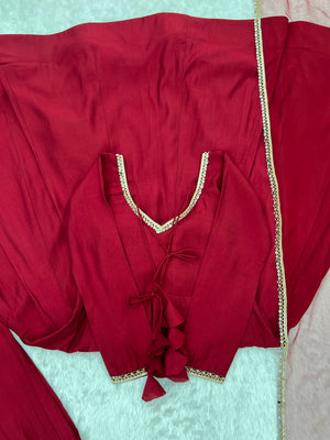 Roman Chanderi Silk Embroidered Anarkali Set – Maroon