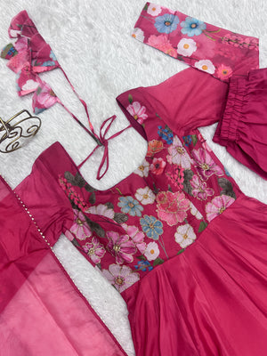 Organza Silk Printed Anarkali Set – Pink