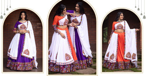 Navratri Orange White Arches Patch Work Lehenga Set
