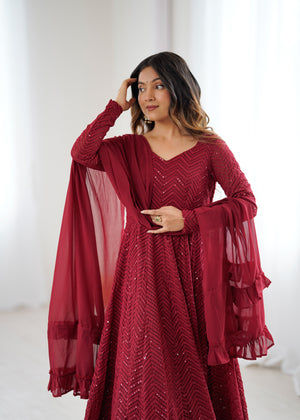 Georgette Embroidered Anarkali Set – Maroon