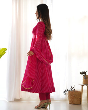 Georgette Printed Anarkali Set – Rani Pink