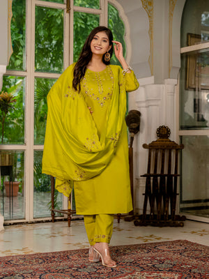 Marina Silk Embroidered Straight Kurti Set – Mustard Yellow