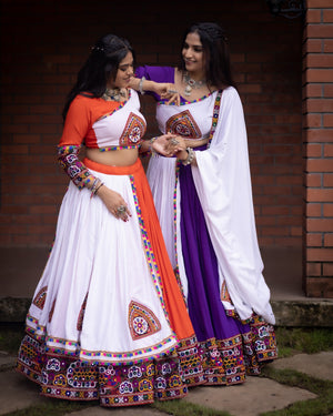 Navratri Orange White Arches Patch Work Lehenga Set