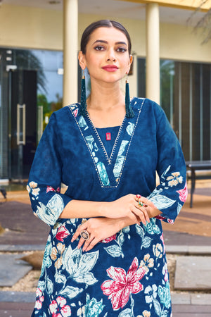 Pure Cotton Printed Co-Ords Set – Blue