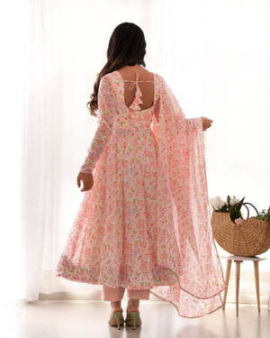 Heavy Orange Chiffon Floral Print Printed Anarkali Set – Pink Floral