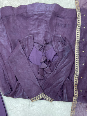 Crunchy Silk Embroidered Gown Set – Purple