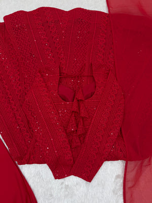 Georgette Embroidered Anarkali Set – Red