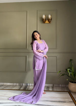 Crunchy Silk Embroidered Farshi Salwar Set – Purple