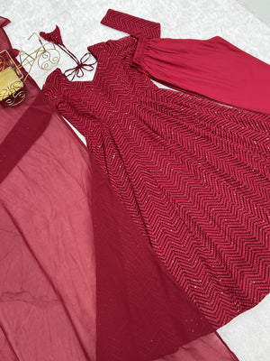 Georgette Embroidered Anarkali Set – Maroon