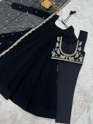 Georgette Embroidered Anarkali Set – Black