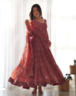 Georgette Printed Anarkali Set – Maroon