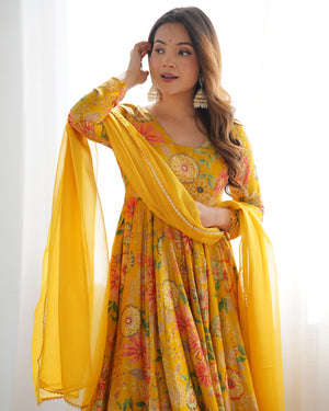 Roman Chanderi Silk Printed Kurta-Palazzo Set – Yellow