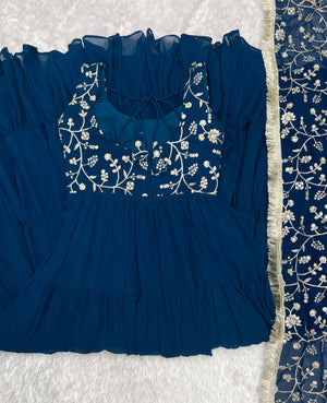 Georgette Embroidered Anarkali Set – Blue