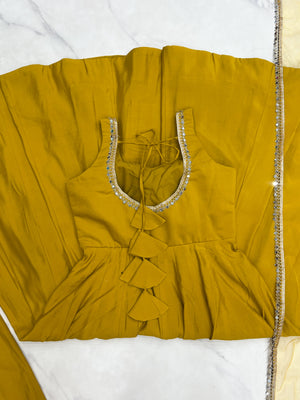 Roman Chanderi Silk Embroidered Anarkali Set – Yellow