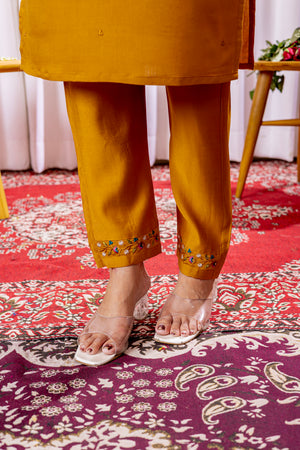 Viscose Silk Embroidered Straight Kurti Set – Mustard