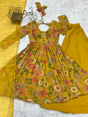 Roman Chanderi Silk Printed Kurta-Palazzo Set – Yellow