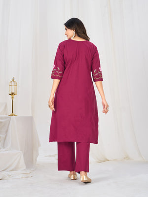 Pure Cotton Embroidered Anarkali Kurti Set – Pink