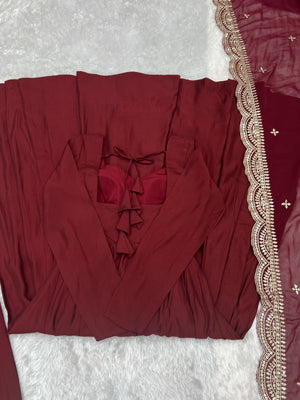 Roman Chanderi Silk Embroidered Anarkali Set – Maroon