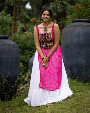 Navratri Rani Pink Kurti Lehenga Set