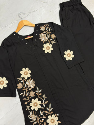 Heavy Rayon Embroidered Co-Ords Set – Black