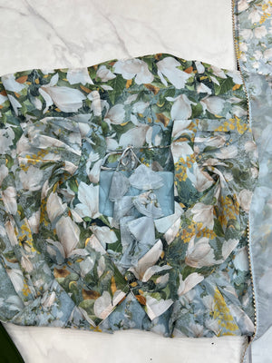 Organza Silk Printed Anarkali Set – Powder Blue Floral