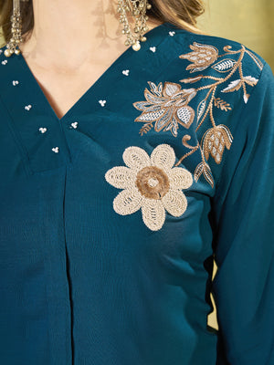 Heavy Rayon Embroidered Co-Ords Set – Morpich Blue
