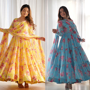 Georgette Printed Anarkali Set – Blue