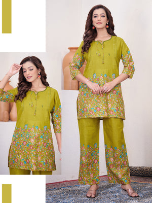 Pure Cotton Printed Co-Ords Set – Lemon Yellow