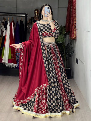 Navratri Black Satira Lehenga Set