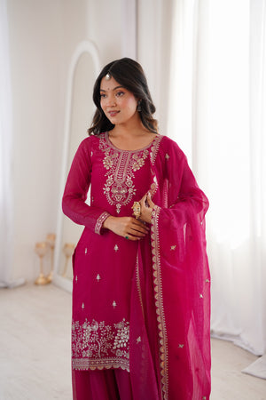Crunchy Silk Embroidered Sharara Set – Dark Rani