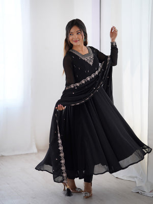 Georgette Embroidered Anarkali Set – Black