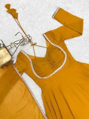 Georgette Embroidered Gown Set – Yellow