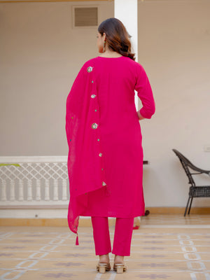 Pure Viscose Mango Silk Embroidered Straight Kurti Set – Pink
