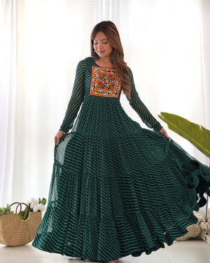 Georgette Printed Gown Set – Green
