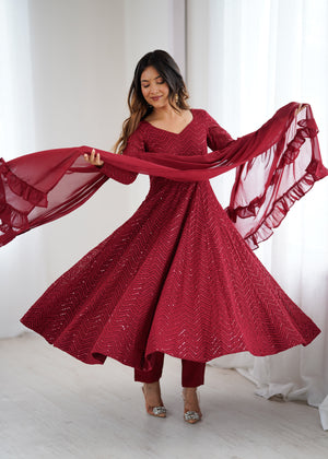 Georgette Embroidered Anarkali Set – Maroon