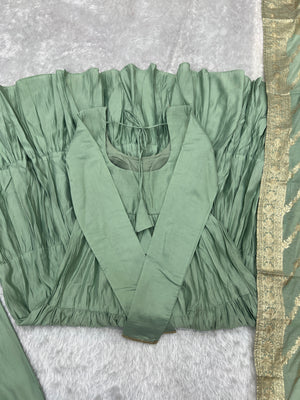 Roman Chanderi Silk Embroidered Anarkali Set – Sea Green