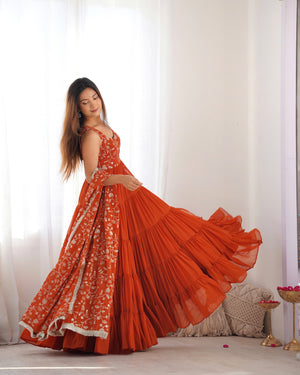Georgette Embroidered Anarkali Set – Orange