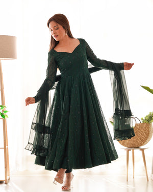 Georgette Embroidered Anarkali Set – Bottle Green