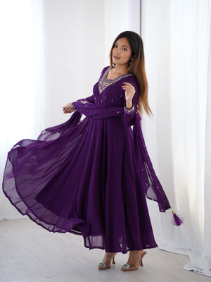 Georgette Embroidered Anarkali Set – Purple