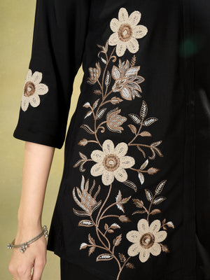 Heavy Rayon Embroidered Co-Ords Set – Black