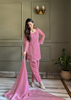 Crunchy Silk Embroidered Farshi Salwar Set – Pink