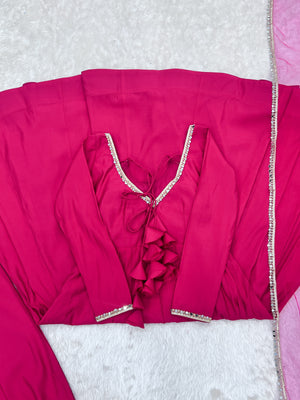 Roman Chanderi Silk Embroidered Anarkali Set – Dark Pink