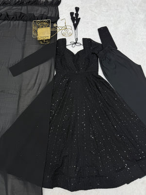 Georgette Embroidered Anarkali Set – Black