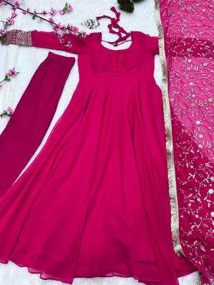 Georgette Embroidered Gown Set – Rani