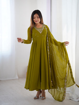 Georgette Embroidered Anarkali Set – Mehndi Green