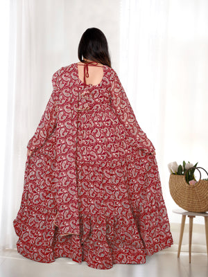 Georgette Printed Anarkali Set – Maroon