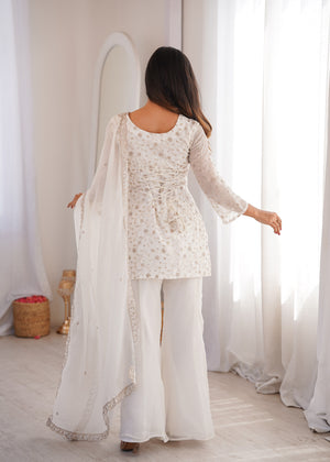 Crunchy Silk Embroidered Bell Bottom Set – Off White